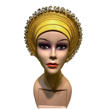 Load image into Gallery viewer, Latest Blue African Hijab Caps with Diamonds Already Made Aso Oke Gele Headtie Turban Head Wrap for Ladies XM424-1