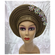 Load image into Gallery viewer, New Blue African Headtie Diamonds Women Turban Cap Muslim Headscarf Already Made to Hijab Turban for Wedding Gele XM420-2