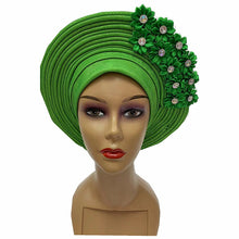 Load image into Gallery viewer, Gold Headtie Gele Nigerian African Hat Aso Oke Auto Gele Headtie Already Made Turban Cap for Women 1 Set