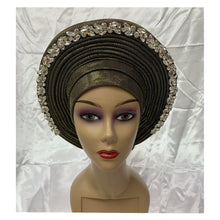 Load image into Gallery viewer, Latest Blue African Hijab Caps with Diamonds Already Made Aso Oke Gele Headtie Turban Head Wrap for Ladies XM424-1