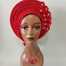 Load image into Gallery viewer, Gold Headtie Gele Nigerian African Hat Aso Oke Auto Gele Headtie Already Made Turban Cap for Women 1 Set