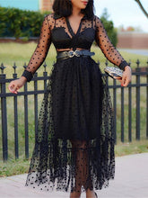 Load image into Gallery viewer, Women Black Mesh Two Pieces Set Polka Dot See Through Transparent Shirts Tops Tulle Skirts Lining Elastic Waist Pleated Jupes