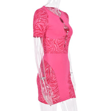 Load image into Gallery viewer, Cutistation Women's Bodycon Mini Dress 2022 Rhinestone Poster Cut Out Zebra Print Mesh See Through Girls Nightclub Sexy Dresses