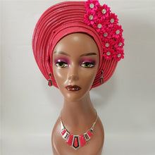 Load image into Gallery viewer, Gold Headtie Gele Nigerian African Hat Aso Oke Auto Gele Headtie Already Made Turban Cap for Women 1 Set
