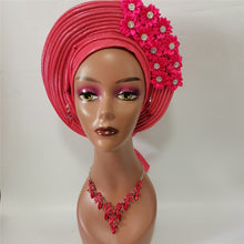 Load image into Gallery viewer, Gold Headtie Gele Nigerian African Hat Aso Oke Auto Gele Headtie Already Made Turban Cap for Women 1 Set