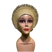 Load image into Gallery viewer, Latest Blue African Hijab Caps with Diamonds Already Made Aso Oke Gele Headtie Turban Head Wrap for Ladies XM424-1