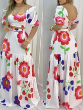 Load image into Gallery viewer, Floral Print Lace-up Backless Crop Top & Maxi Skirt Sets Sexy Summer Women Two Piece Set