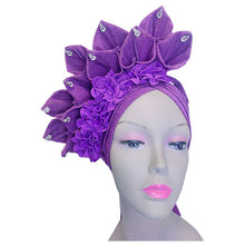 Load image into Gallery viewer, Gold Headtie Gele Nigerian African Hat Aso Oke Auto Gele Headtie Already Made Turban Cap for Women 1 Set