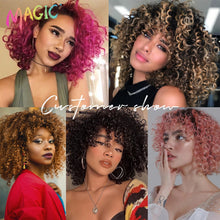 Load image into Gallery viewer, Magic Synthetic Afro Kinky Curly Hair Weave Hair 16-20 inch 7Pieces/lot Bundles With Closure African lace For Women hair Extens