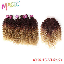 Load image into Gallery viewer, Magic Synthetic Afro Kinky Curly Hair Weave Hair 16-20 inch 7Pieces/lot Bundles With Closure African lace For Women hair Extens
