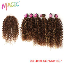 Load image into Gallery viewer, Magic Synthetic Afro Kinky Curly Hair Weave Hair 16-20 inch 7Pieces/lot Bundles With Closure African lace For Women hair Extens
