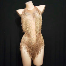 Load image into Gallery viewer, Sparkly Rhinestones Fringes Bodysuit Women Nightclub Outfit Glisten Dance Costume One-piece Dance Wear Singer Stage Leotard
